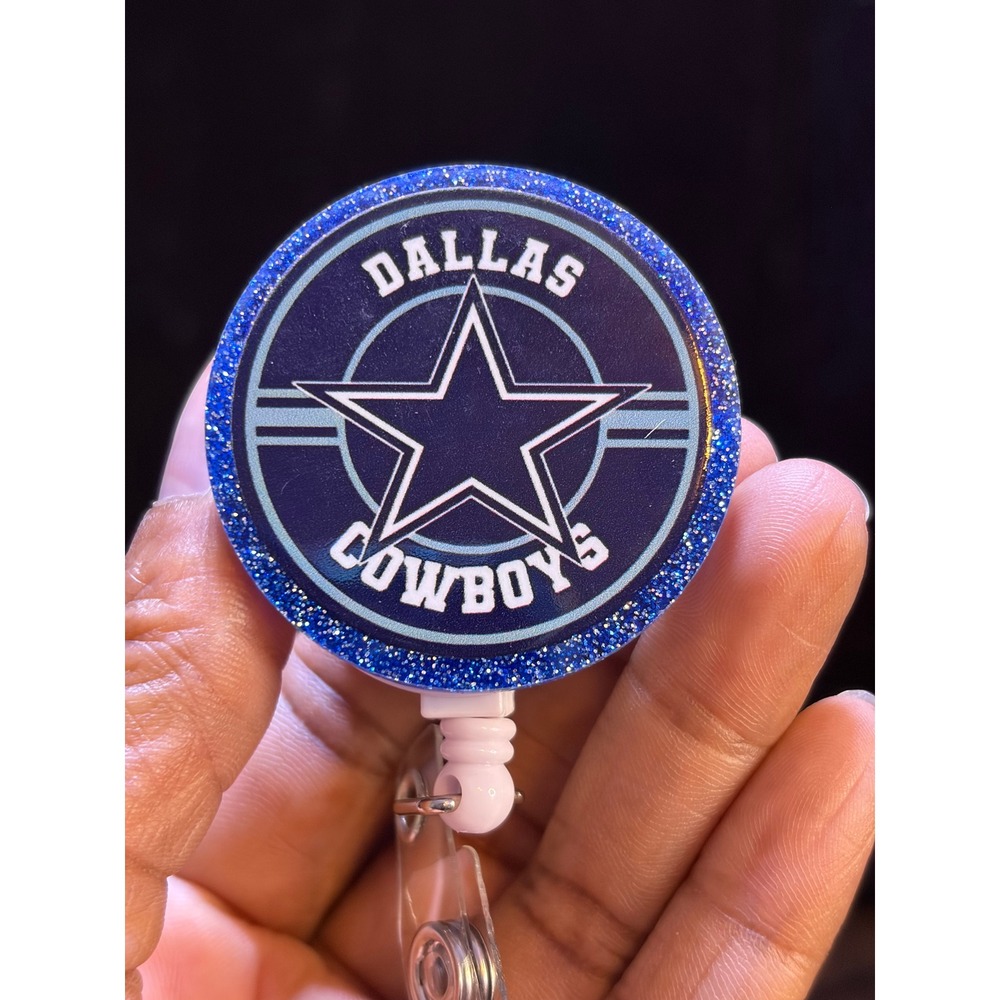 Dallas Cowboys Retractable Badge Reel Blue Glitter NFL ID Holder